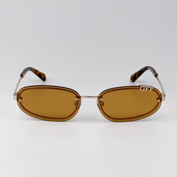 Off-White MIAMI Women Sunglasses Gold Oval Frame Camel Lenses | Model OERI13M - Picture 1 of 9